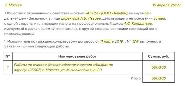 Образцы актов, оформляемых при заключении гражданско-правовых договоров