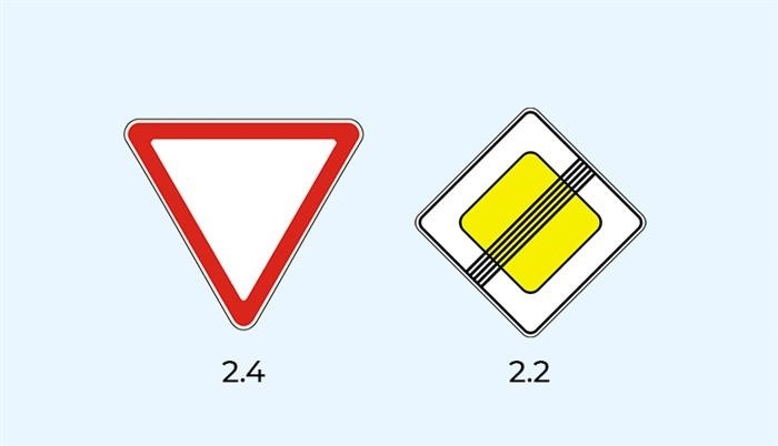 Знаки уступки 2. 4 и знаки 2. 2 Конец главной дороги