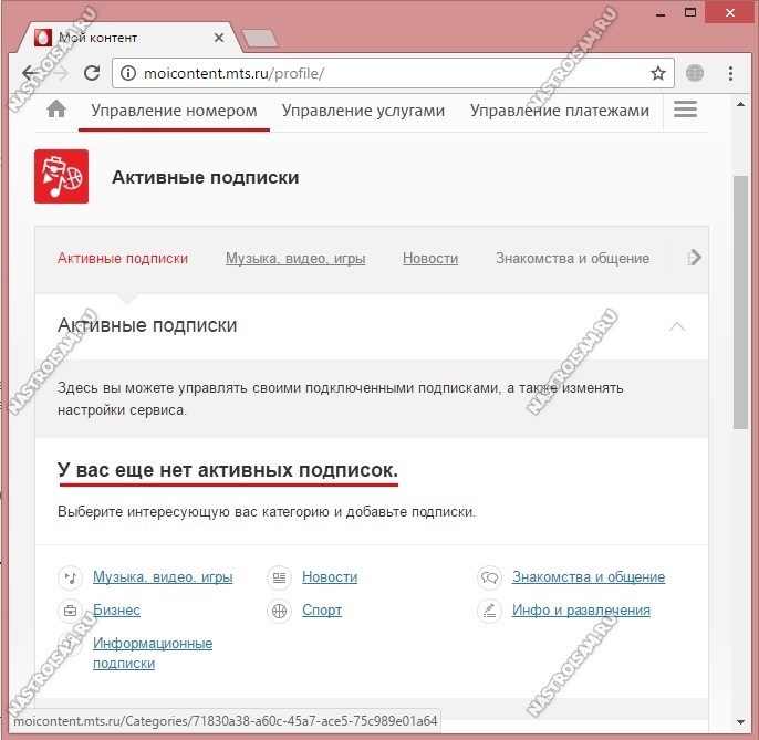Активные подписки МТС